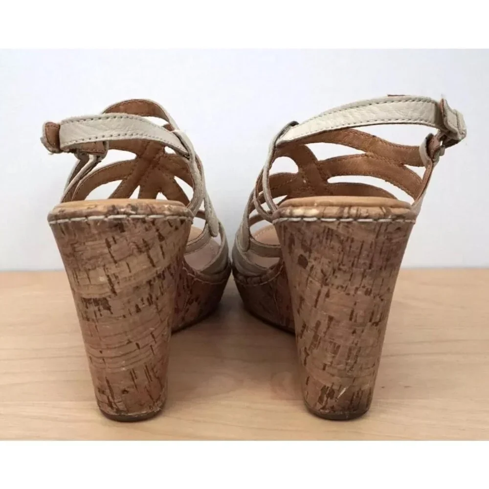 BOC Born Concept Beige Tan Cork Wedge High Heel Sandals Size 8 M